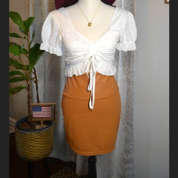 Tinseltown Faux Leather Mini Skirt - Brown Pull-On - M - Picture 1 of 6